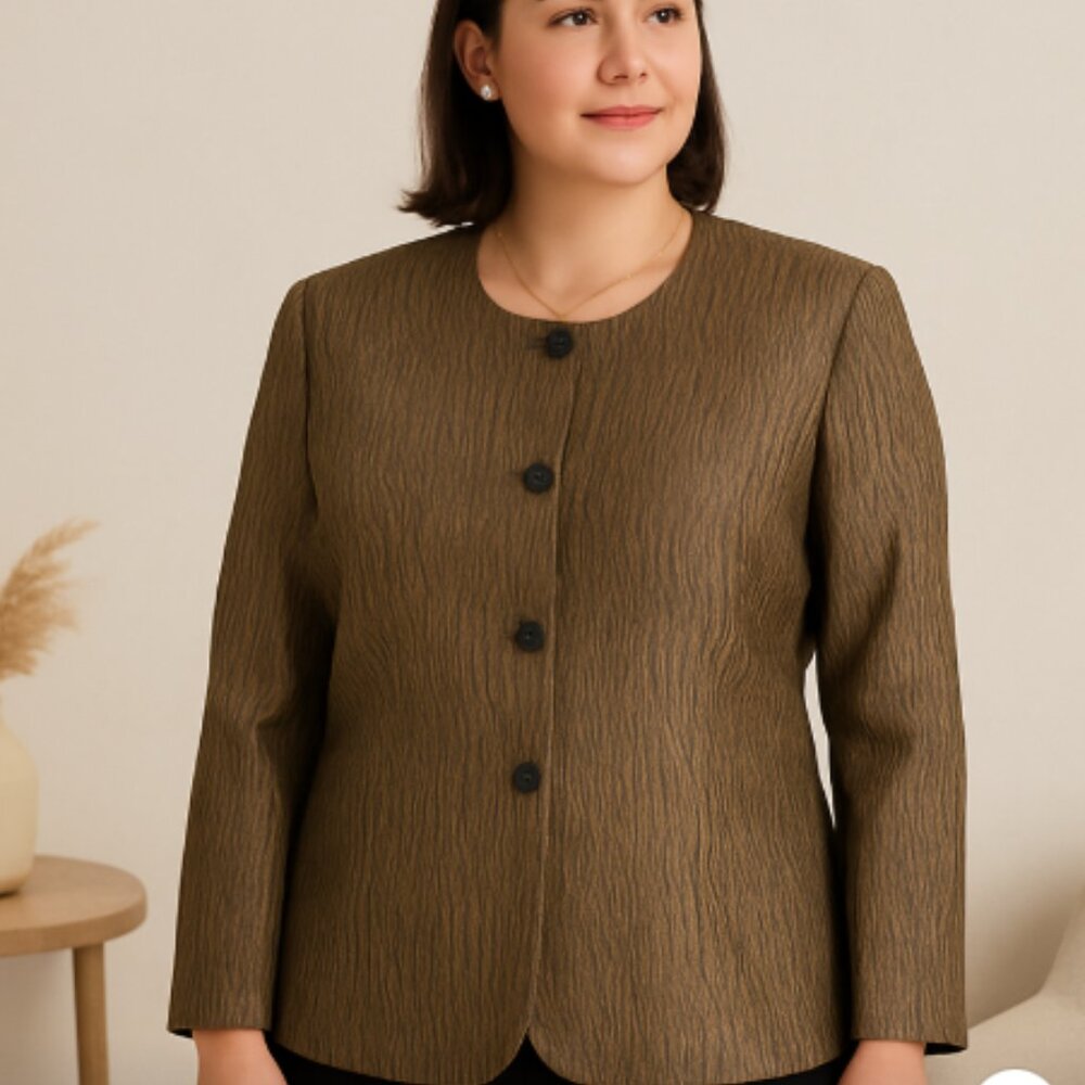 Leslie Fay Metallic Bronze Textured Blazer Jacket Size 16 Elegant Evening Career